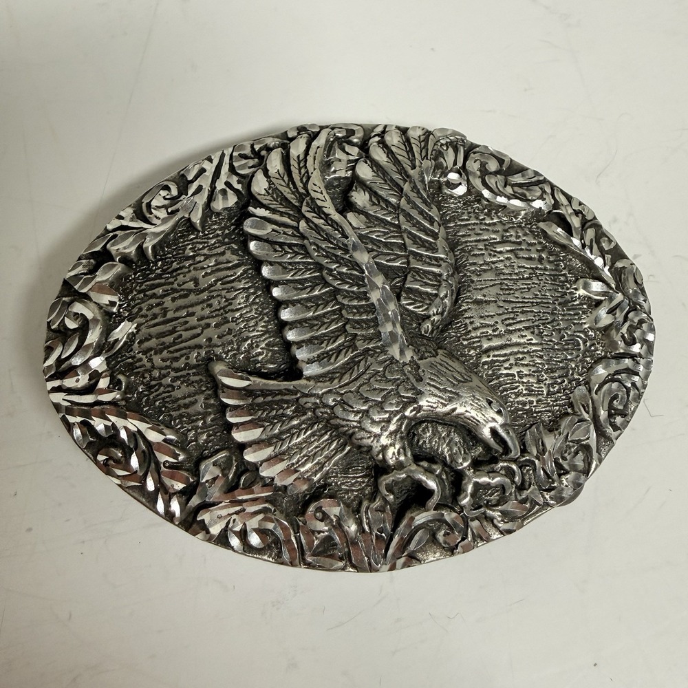Vintage EGE Diamond Cut Eagle Belt Buckle Western Cowboy Rodeo Pewter USA